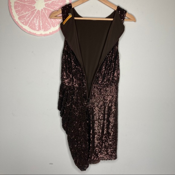 Alice + Olivia Valerie asymmetrical brown sequin dress size 2 - Picture 8 of 10